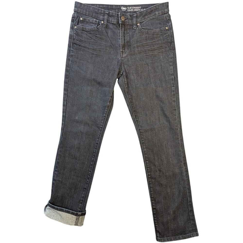 Gap 1969 Slim Straight Denim Jeans Stretch Cotton Blend 8 Dark Wash Retro Preppy